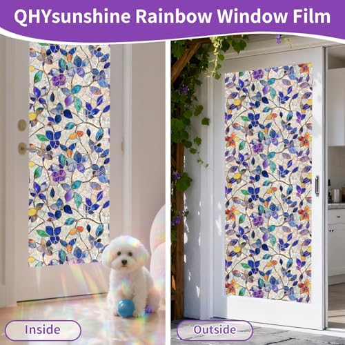 Stained Glass Window Privacy FilmDecorative Rainbow Static Clings -ldeal for Home &Office,Adhesive-Free,Removable, Uv-Blocking (Purple Rainbow, 35.4 X 157.4 in) - Image 5