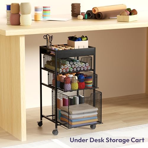 SWTYMIKI Rolling File Cart with Drawers - 4 Tier Under Desk Storage Craft Rolling Organizer Cart - Office Storage &Organization, Mobile Metal Filing Cabinet for Office and Home Black - Image 4
