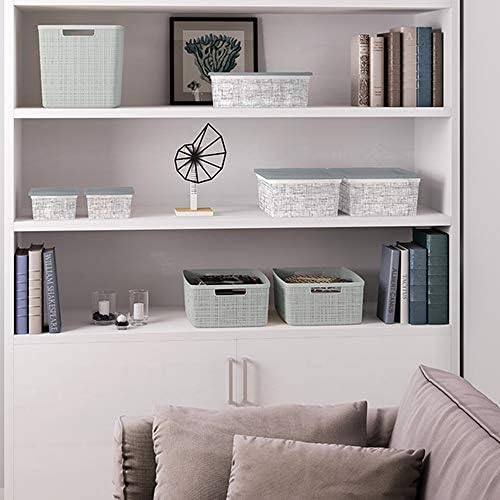 Curver Set of 6 Medium 12L Jute Decorative Plastic Organization and Storage Baskets - Perfect Bins for Home Office, Closet Shelves, Kitchen Pantry and All Bedroom Essentials, Grey - Image 6