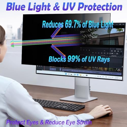 31.5 Inch computer privacy screen for 16:9 Monitor, Removable Anti-Glare Blue Light Filter & Anti-Scratch Protector Film, Privacy Shield for HP Dell Asus Acer Samsung Desktop Monitors(31.5" (16:9, 27.5×15.4 in)) - Image 3
