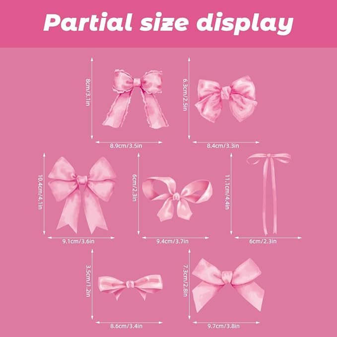 Arawat 8Sheets/56 Pcs Pink Coquette Bow Room Decor for Bathroom Women Bedroom Aesthetic Room Decor Bow wall Decoration for Bedroom Pink Bows wall Stickers Decals Peel and Stick - Image 7