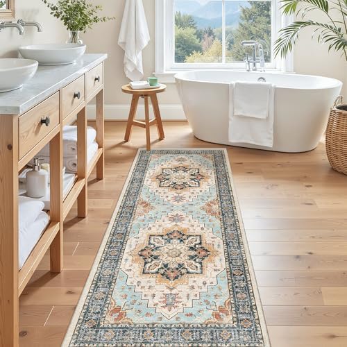 Madane Washable Runner Rug 2x6 Runners for Hallways Non Slip, Orange/Blue - Image 4