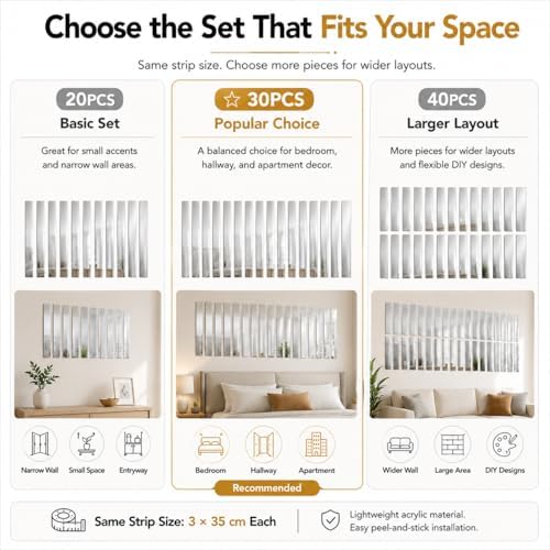 40Pcs Silver Acrylic Mirror Strips, Peel and Stick Mirror Wall Stickers, 1.18 x 13.78 in Vertical Mirror Wall Decor for Entryway, Bedroom, Hallway, Apartment (40, Silver) - Image 6