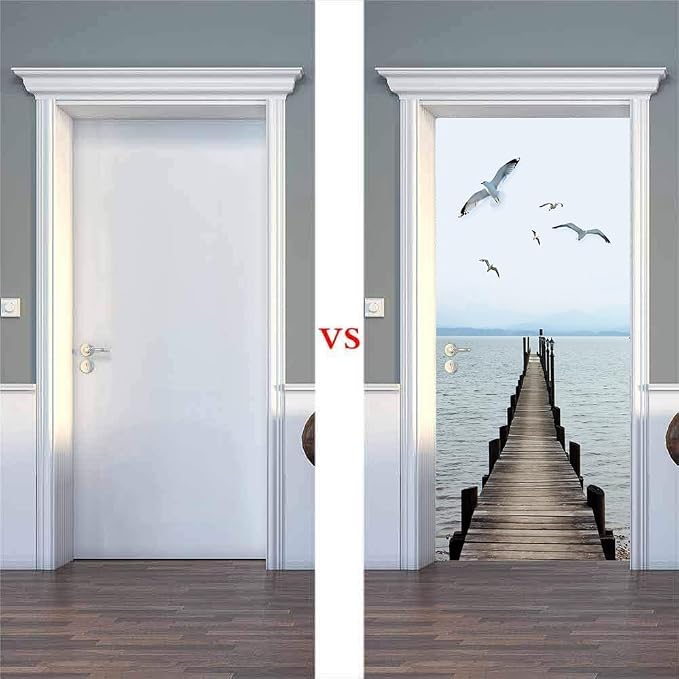 artfanke 3D Peel and Stick Door Sticker 30.3"x78.7"-Self-Adhesive Door Wallpaper Murals Decal-Wood Bridge Birds Wall Poster for Bedroom Home Decor (2 Sheets/Set) - Image 2