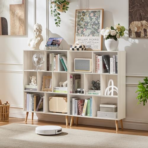 LEYAOYAO Cube Bookshelf, Mid-Century Modern Book Shelf with Legs,Light Grey - Image 6