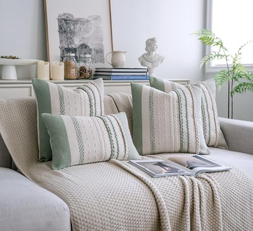 Cethom Boho Throw Pillow Covers 18x18 Inch Set of 2, Sage Green Textured Decorative Couch Pillow Cases for Farmhouse Home Decor, Accent Cushion Cover for Sofa, Bed, Living Room, Bedroom - Image 6