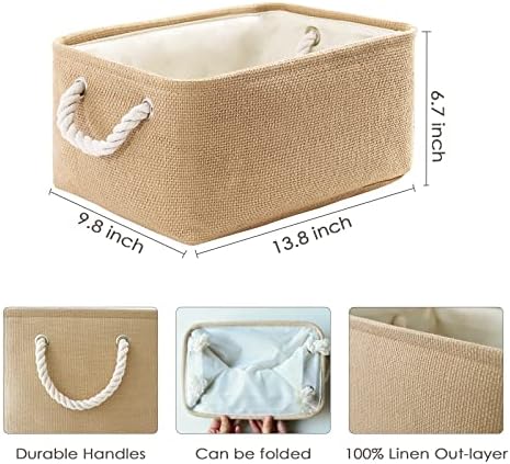 TheWarmHome Storage Bins for Shelves - Medium 3Pack 13.8L*9.8W*6.7H inch Canves Storage Basket for Organizing, Fabric Storage with Handles for Clothes Baby Dog Toys(Beige) - Image 6