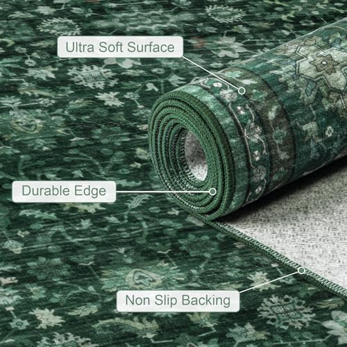 3x5 Area Rugs Living Room: Washable Rug for Bedroom Deep Green - Image 7