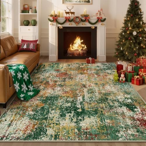 RELEANY Washable 5'x8' Abstract Area Rug for Living Room Green Multi by RELEANY