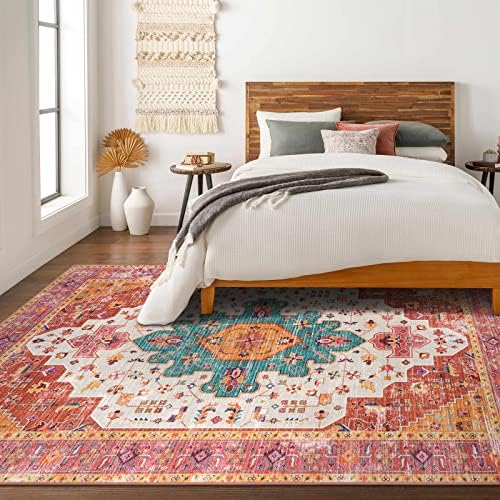 Moynesa Ultra-Thin Washable 10x14 Area Rugs for Bedroom, Pink Large Living Room Rug Non Slip, Medallion Oriental Indoor Floor Carpet for Dining Room Table Dorm Home Office Decor - Image 3