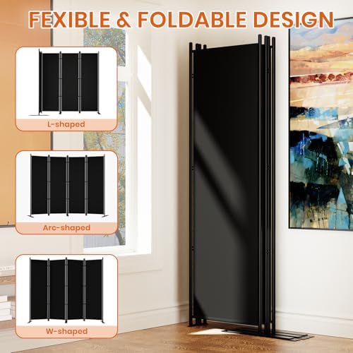 SUNALLY Room Divider Privacy Screens, 6 Panel Divider for Separation, Black - Image 4