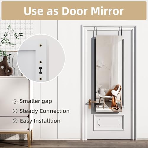 Hasipu Door Mirror Full Length, 47"x 15.8" Full Body Over The Door Hanging Wall Mounted Mirror for Bedroom, Living Room, Cloakroom, Square White - Image 4