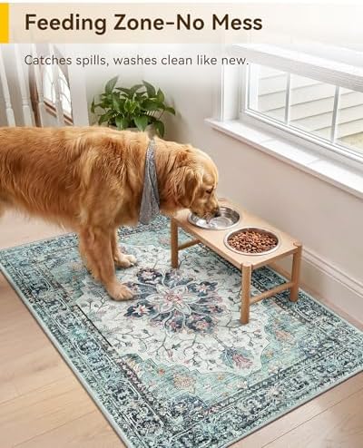RELEANY Washable Area Rug, Small 2'x3', Teal Green/White/Navy - Image 4
