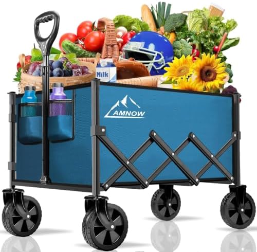 AMNOW 100L Collapsible Wagon Cart with All Terrain Wheels, 350LBS, Blue by AMNOW