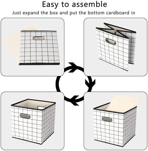 Yunkeeeper storage bins Cubes, Fabric Cube Organizer with Handle, Foldable Cube Bins for Cloth or Accessary Storage, 11x11x11, Set of 3,(White grid) - Image 6
