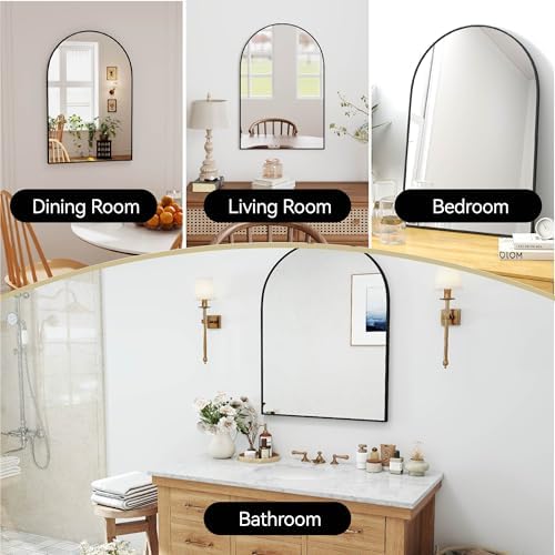 SCWF-GZ 36x24 Arch Mirror Rectangle Full Length Wall Mounted Hanging or Against Wall Metal Aluminium Alloy Frame Dressing Make-up Mirrors for Entryway Bedroom Bathroom Living Room 36 24 inch Black - Image 2