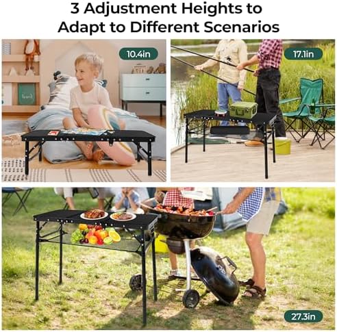 3ft Folding Camping Table with 3 Adjustable Height Max 27.3 Inch - Image 4