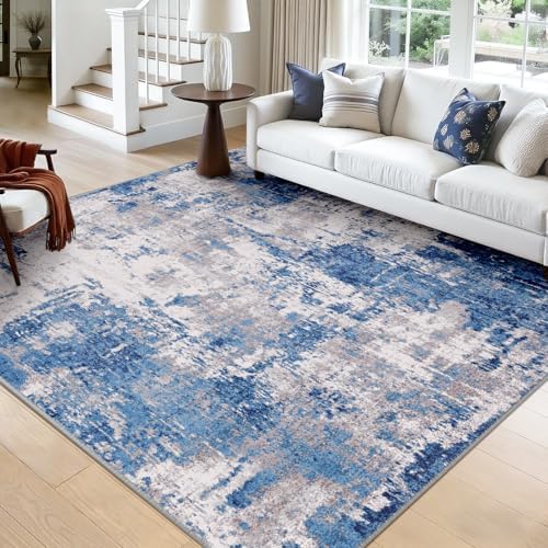 RELEANY Washable Square 9'x9' Area Rug for Living Room Blue Gray by RELEANY