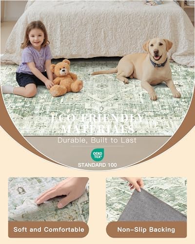 Madane Hallway Runner Rug 2x8 Washable Kitchen Rugs Non-Slip, Green/Ivory - Image 5