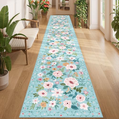 DUKINO 2x12 Washable Runner Rug, Non Slip Long Kitchen Runner Rug, Teal by DUKINO