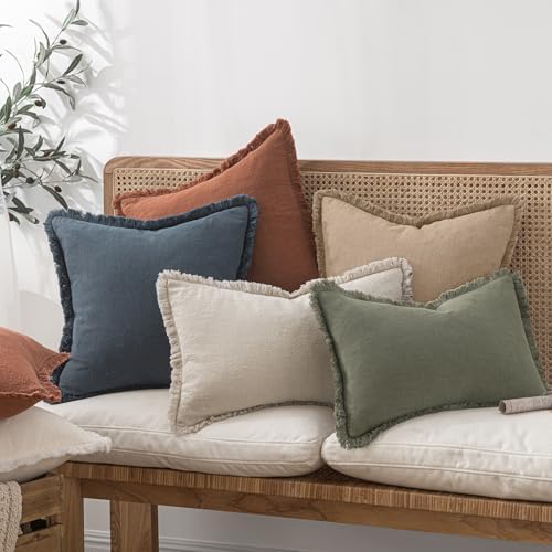 MIULEE Boho Linen Fringe Decorative Throw Pillow Covers Camel 20x20 - Image 7