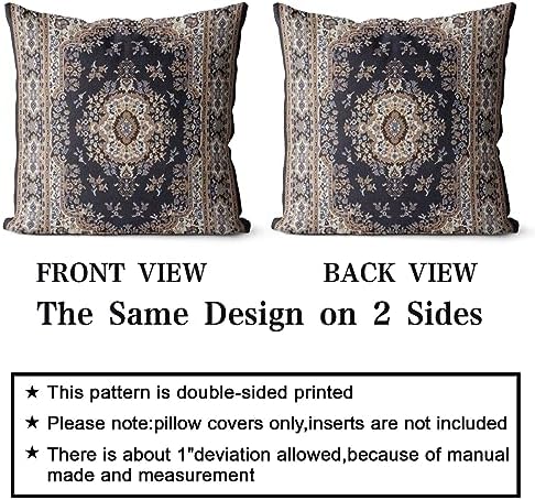 Snycler Boho Throw Pillow Covers 18x18 inch Set of 2 Black Medallion Border Area Rug Double Sided Pattern Cotton Soft Pillow Case Cushion Cover Pillowcase for Couch Sofa Bed Decorative - Image 2