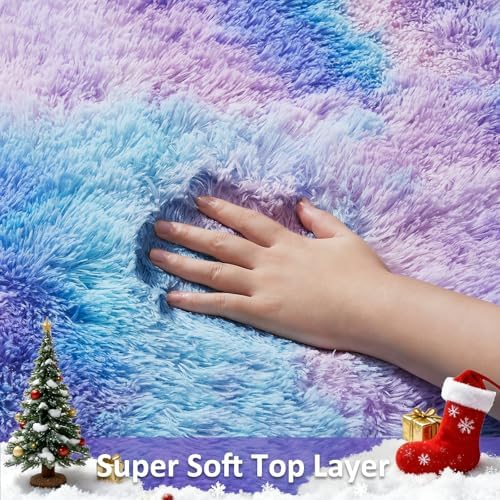Ophanie Rainbow Purple Mermaid Rugs for Living Room 6x9,Kids Fluffy Shag Fuzzy Plush Soft Carpets,Floor Shaggy Area Rugs for Bedroom,Carpet for Kids Girls Dorm Decor with Over 99 pcs Pile fibers - Image 2