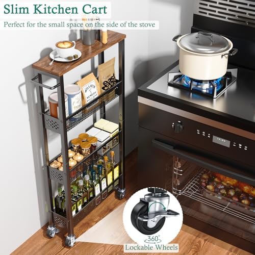 XYZLVSI Utility Slim Storage Cart on Wheels, 4 Tier Laundry Room Organizers - Image 2