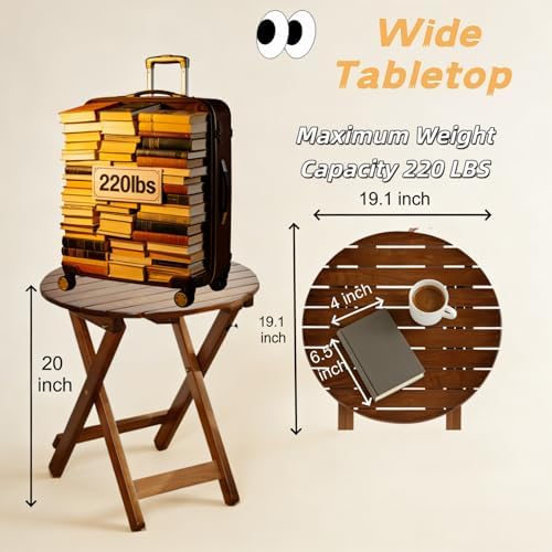 Outdoor Small Table, Round Folding Wooden Patio Side Table Furniture End Table for Adirondack Chair, Balcony, Porch, No Assembly Required, Brown - Image 3
