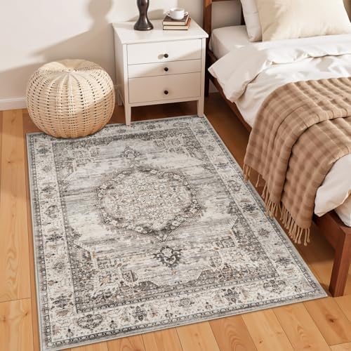 Washable Area Rugs 4x6 Entryway: Soft Ultra Thin Low Pile Mat Machine Washable Indoor Doormat Lightweight Entry Rug Anti Slip Backing Rugs for Living Room Bedroom Kitchen 4'x6' Beige - Image 3