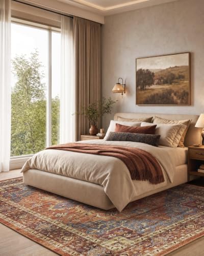 AMADA HOMEFURNISHING 6x9 Area Rugs, Blue Low-Profile Washable Rug with Non-Slip Backing & Durable Edge Binding, Vintage Rugs for Living Room, Bedroom, Dining Room - Image 4