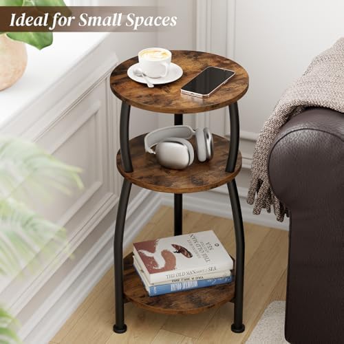 Small Round Side Table, 3-Tier Slim End Table for Small Spaces - Image 4