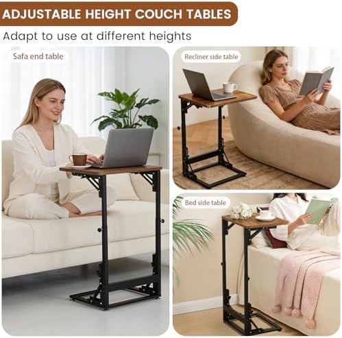 Folding Side Table, Adjustable C-Shaped End Table for Couch, Metal Frame TV Tray Table for Sofa Living Bedroom Bedside Coffee Small Spaces (Brown, 15.8" L x 11.8" W) - Image 5