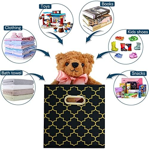 Fabric storage bins Cubes, Fabric Cube Organizer with Handle, Foldable Cube Bins for Cloth or Accessary Storage, 11x11x11, Set of 3, (Black Gold) - Image 3