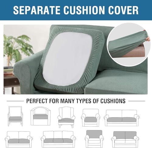 H.VERSAILTEX 4 Piece Stretch Sofa Covers for 3 Cushion Couch Covers for Living Room Furniture Slipcovers (Base Cover Plus 3 Seat Cushion Covers) Thicker Jacquard Fabric (Large Sofa, Sage) - Image 5