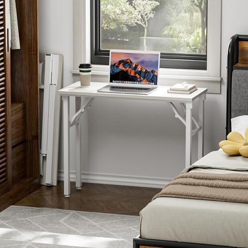 TEMI Small Computer Desk Folding Table - 35.8" Foldable Office Desk, No Assembly, Perfect for Small Spaces in Bedroom, Dorm, or Apartment, Portable Mini Desk or Study Table Compact Design, White Ash - Image 2