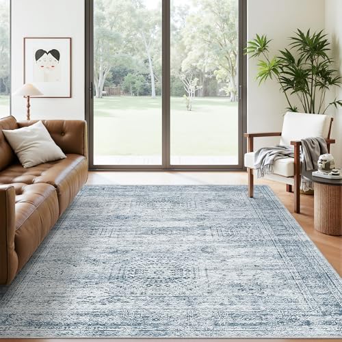 Soalmost 5x7 Area Rugs Blue Low Pile Washable Trendy Faded Style Rug by Soalmost
