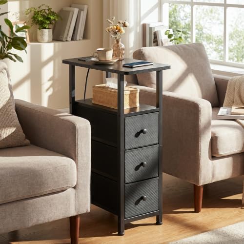 LOAKEKEL Narrow End Table with Charging Station, Small Nightstand - Image 2