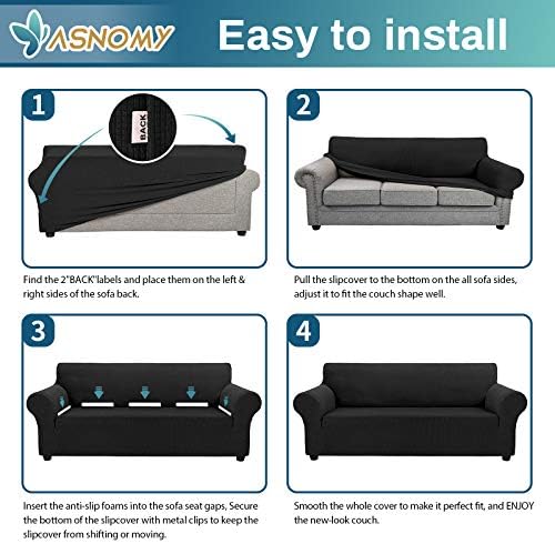 Asnomy Stretch Couch Covers Washable,loveseat Cover Slipcovers,Black - Image 6