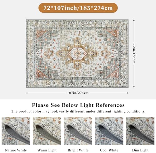Moynesa Ultra-Thin Vintage Area Rug 6x9, Large Living Room Rugs for Bedroom Aesthetic, Washable Carpet for Under Dining Room Table, Oriental Medallion Printed Low Pile Mat for Office Playroom Dorm - Image 2