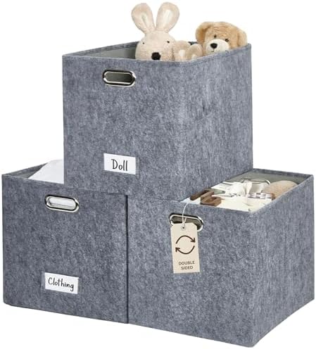 DECOMOMO Felt Storage Bins, 13x15x13 Storage Cube Bins with Labels by DECOMOMO
