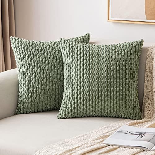 MIULEE Decorative Throw Pillow Covers 26x26 Sage Green Textured Corduroy - Image 7