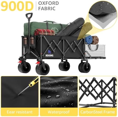 220L Folding Wagon with Detachable 14 Gallon Cooler Bag, Extra Large All-Terrain Heavy Duty Collapsible Beach Wagon Cart with Big Wheels, Foldable Utility Cart for Camping, Tailgate - Image 4