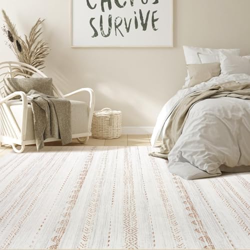 Nakagishi Boho 3x5 Area Rug Living Room Rugs Machine Washable Beige/Brown - Image 4