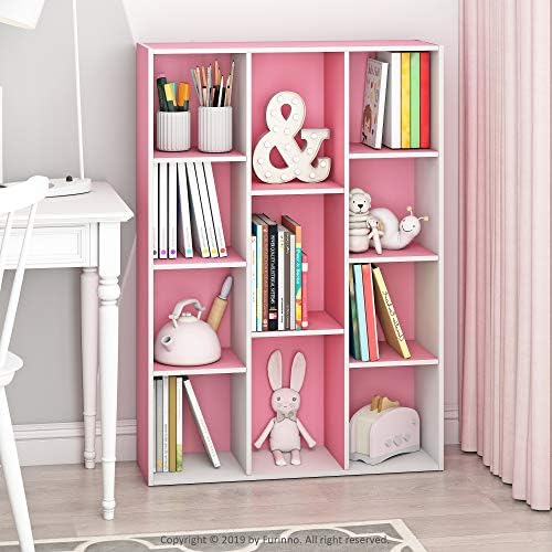 Furinno LUDER Book Shelf, 11-Cube Bookshelf, Reversible Bookcase, 9.4 x 29.1 x 41.7, Easy Assembly, for Living Room, Bedroom, Home Office, White/Pink - Image 2