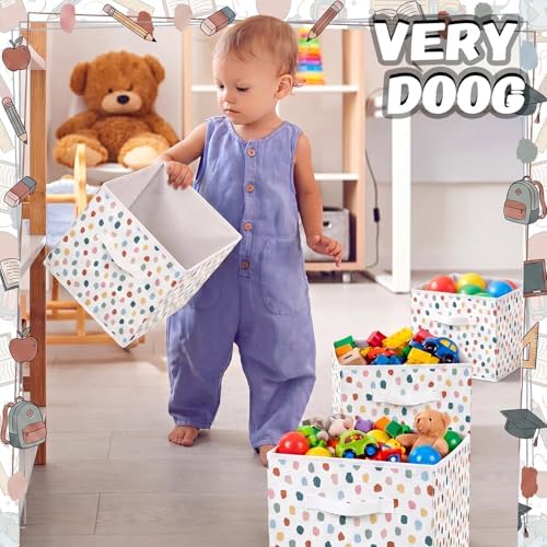 Chunful 6 Pcs 11 Inch Fabric Cube Storage Bin with Handle, Polka Dots - Image 6