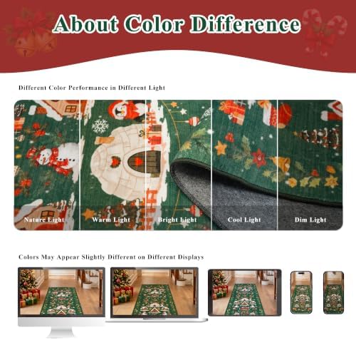 2x5 Christmas Runner Rug for Hallway - Washable Thin Kitchen Rug Runner Non Slip Low Pile Water Resistant Floor Mat for Entryway Laundry Bathroom Soft Bedroom Carpet （2x5,Green） - Image 6