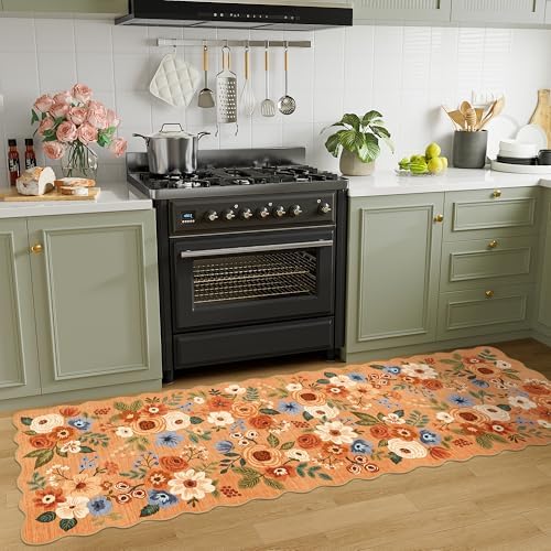 DUKINO 2x6 Runner Rug, Floral Washable Rug for Kitchen Non Slip, Orange - Image 5