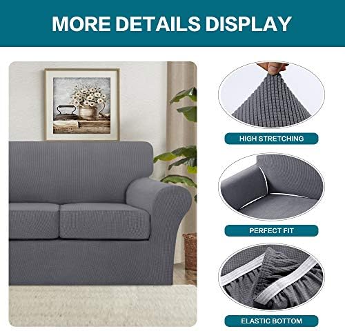 Turquoize 4 Piece Sofa Covers for 3 Cushion Couch Sofa Slipcover Soft Couch Cover for Dogs-Washable Sofa Furniture Covers with 3 Individual Large Cushion Covers, Feature Thick Fabric (XL Sofa, Gray) - Image 4