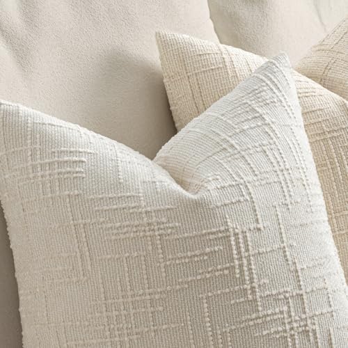 MIULEE Chenille Textured Throw Pillow Covers Cream White 18x18 Set of 2 - Image 3